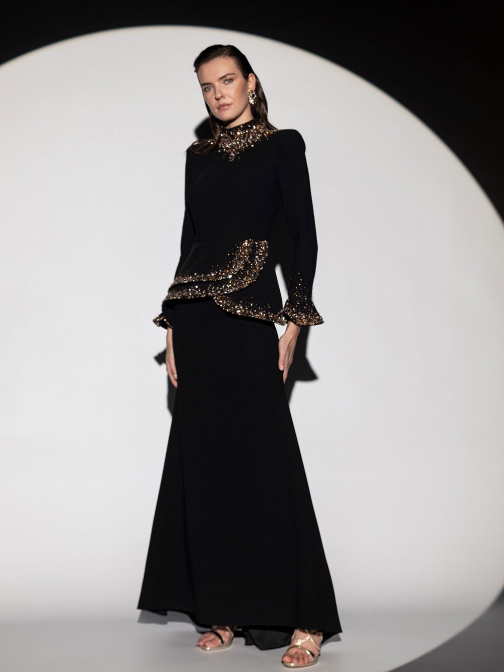 Lactima Black Evening Maxi Skirt with Gold Sequin Trim